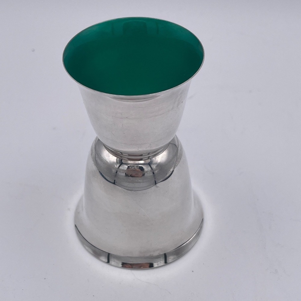 VTG Reed & Barton Silverplate Double Jigger MCM Red Green Enamel Stop Go Barware